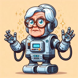 A cartoon of an older lady as a robot